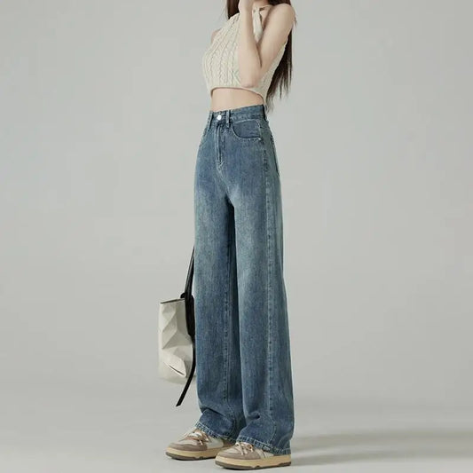 FashionSierra - American Vintage Blue High Waist Autumn Fashion Streetwear Trouser