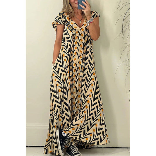 Casual Printed Large Swing Dress Loose Vacation Pocket Dress