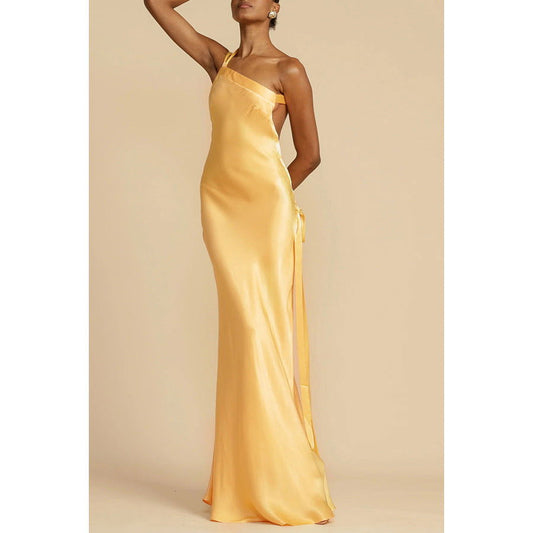 Party Slim Fit Oblique Shoulder Dress Casual Satin Dress