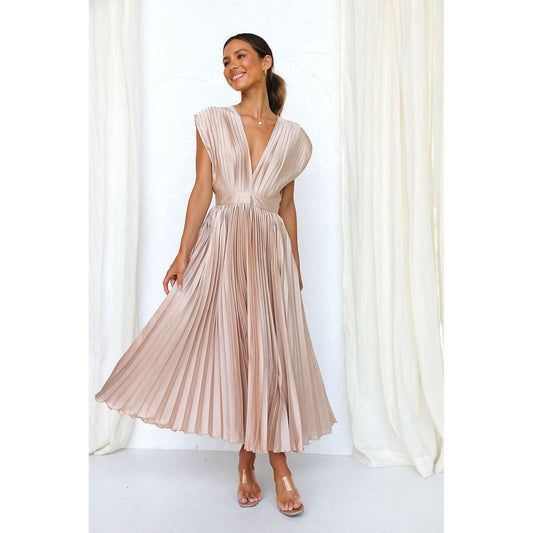 Pleated Dress Casual Loose Zip Sleeveless Dress