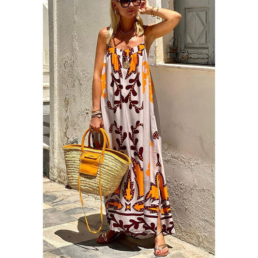 Spaghetti Strap Floral Print Dress Casual Loose Vacation Dress
