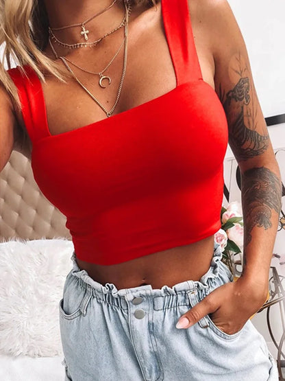 FashionSierra - Square Sleeveless Summer Basic Off Shoulder Sexy Backless Crop Tops