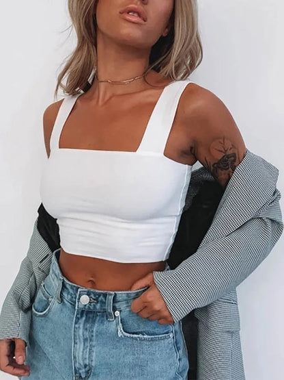 FashionSierra - Square Sleeveless Summer Basic Off Shoulder Sexy Backless Crop Tops