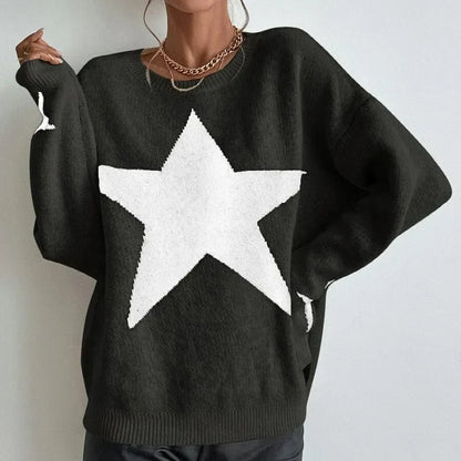 Star Pullover Women Autumn Spring Simple Knit Elastic Casual Thick Warm Sweater