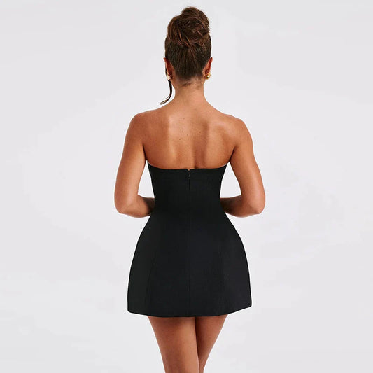 FashionSierra - Strapless Backless Women Fashion With Zipper Off-Shoulder Sleeveless A-Line Bodycon Club Party Mini Dress