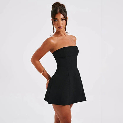 FashionSierra - Strapless Backless Women Fashion With Zipper Off-Shoulder Sleeveless A-Line Bodycon Club Party Mini Dress