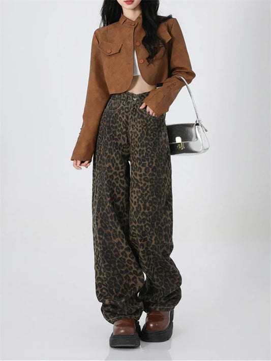 FashionSierra - Streetwear Leopard Print High Waisted Loose Baggy Fashion Trouser