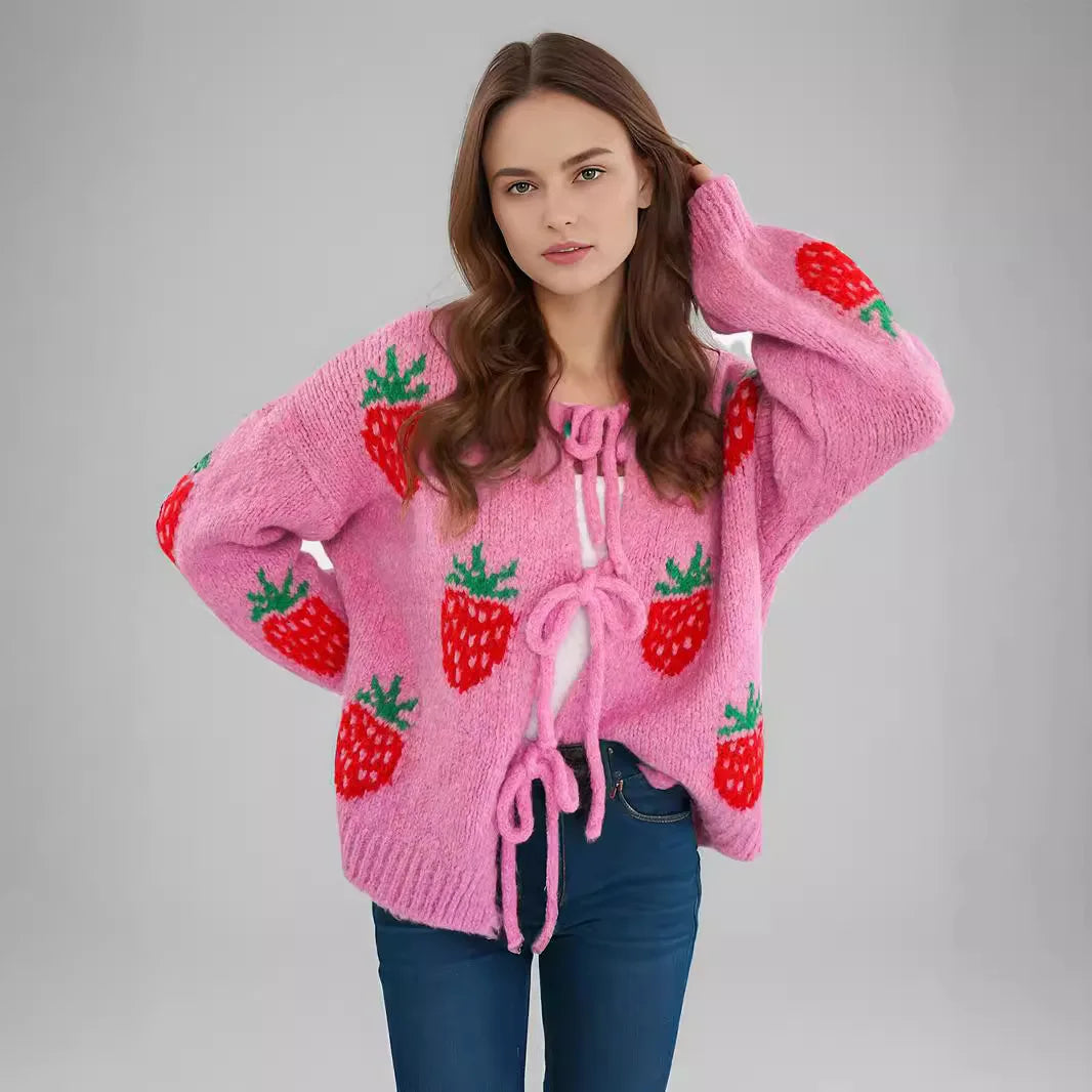 Embroidery Heart Lace-Up Cardigan Cardigan-241208