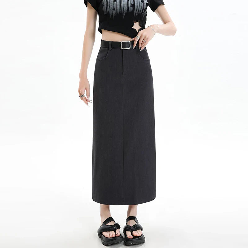 FashionSierra - Womens 2024 New Spring Summer High Waist Straight Ladies Back Slit Mid-length Skirt