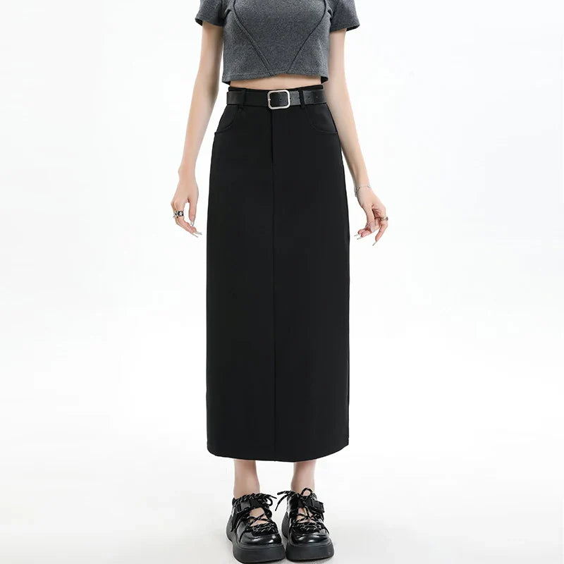 FashionSierra - Womens 2024 New Spring Summer High Waist Straight Ladies Back Slit Mid-length Skirt