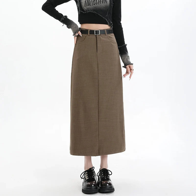 FashionSierra - Womens 2024 New Spring Summer High Waist Straight Ladies Back Slit Mid-length Skirt