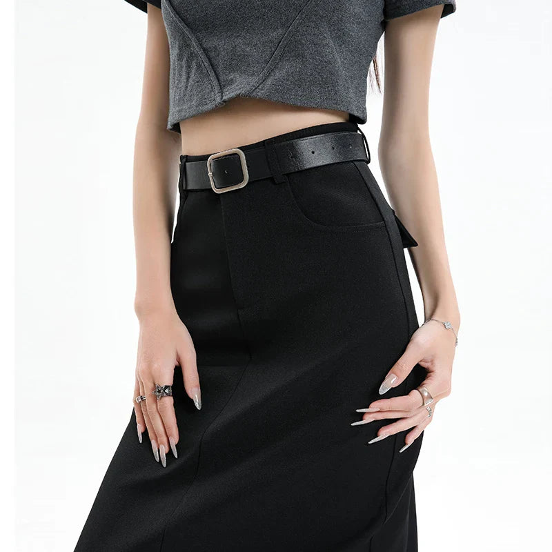 FashionSierra - Womens 2024 New Spring Summer High Waist Straight Ladies Back Slit Mid-length Skirt