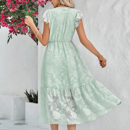 FashionSierra - New Clothing Flower Flying Sleeve A-Line Loose Casual Party Dress