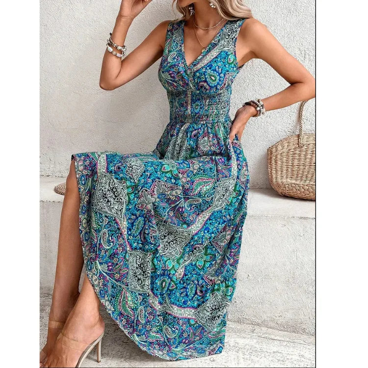 FashionSierra - 2024 Fashion Sleeveless Print Beach Casual Boho Dress