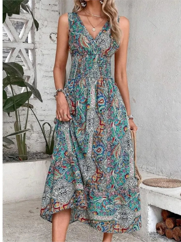 FashionSierra - 2024 Fashion Sleeveless Print Beach Casual Boho Dress