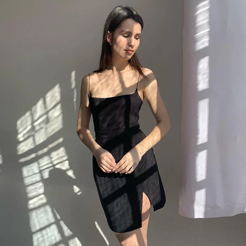 FashionSierra - Summer Daily Joker European And American Wind Flat Mouth Clavicle Shoulder Strap Waist Show Thin Halter Mini Dress