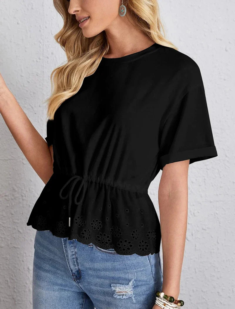 FashionSierra - Summer Basic Black Color Knitted O Neck Short Sleeve Top Blouse