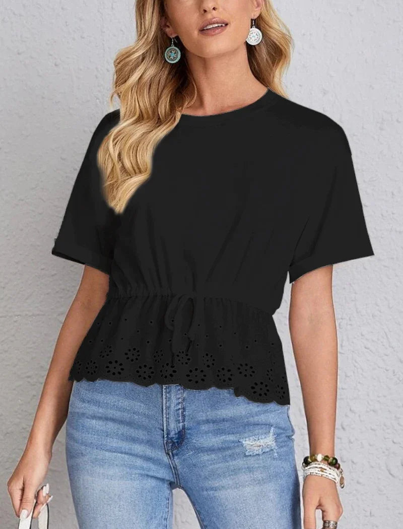 FashionSierra - Summer Basic Black Color Knitted O Neck Short Sleeve Top Blouse