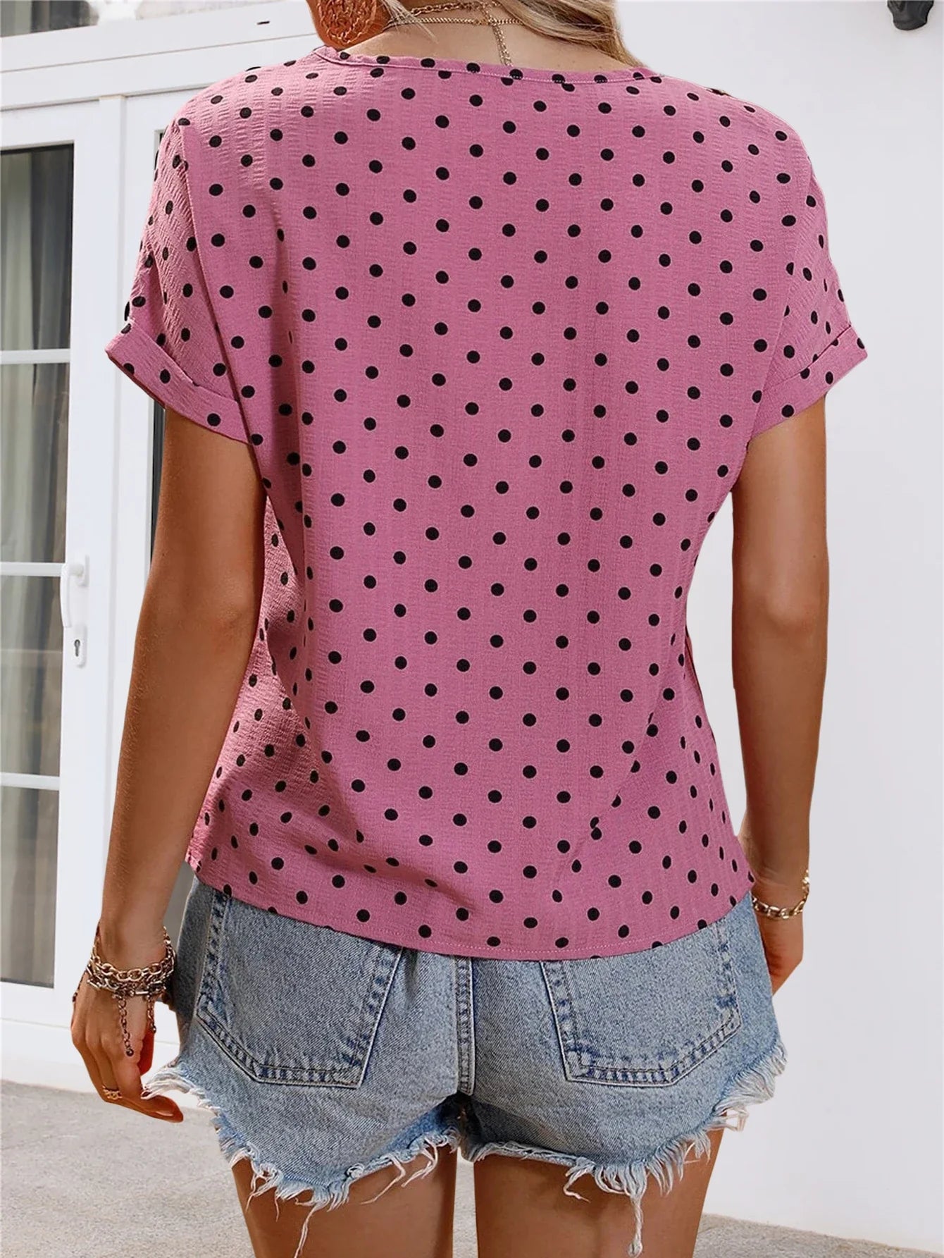 FashionSierra - Summer Chic Casual O Neck Short Sleeve Ladies Point Printed Blouse