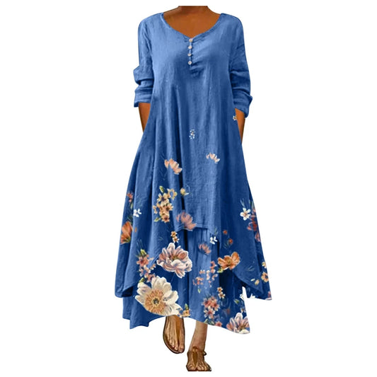 FashionSierra - 2024 Summer Floral Print Long Sleeve Maxi Boho Dress