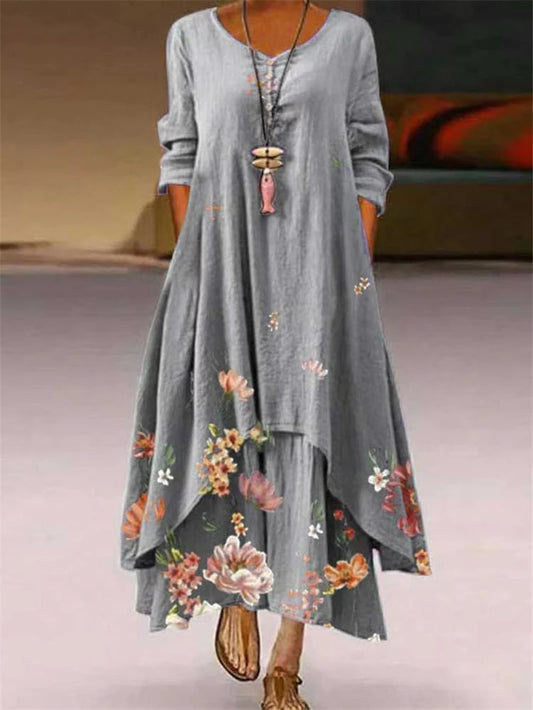 FashionSierra - 2024 Summer Floral Print Long Sleeve Maxi Boho Dress