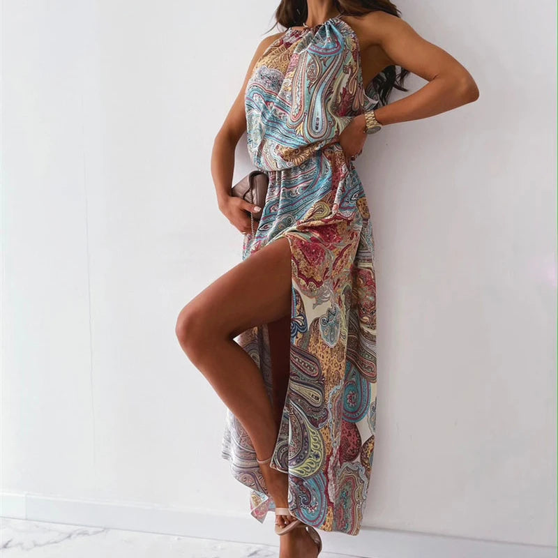 FashionSierra - 2024 Sexy Waist Slit Female Casual Beach Sundress Boho Dress