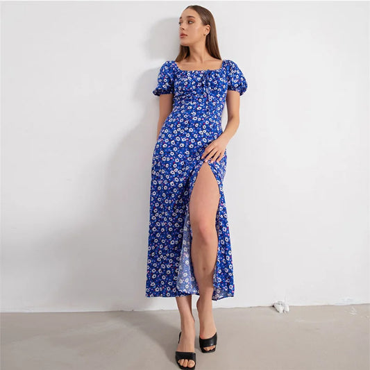 FashionSierra - 2024 Off Shoulder Square Neck Floral Bodycon Boho Dress