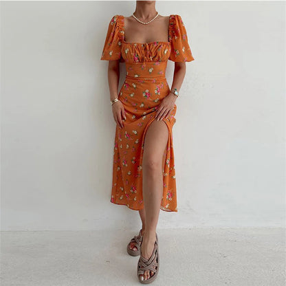 FashionSierra - 2024 Off Shoulder Square Neck Floral Bodycon Boho Dress