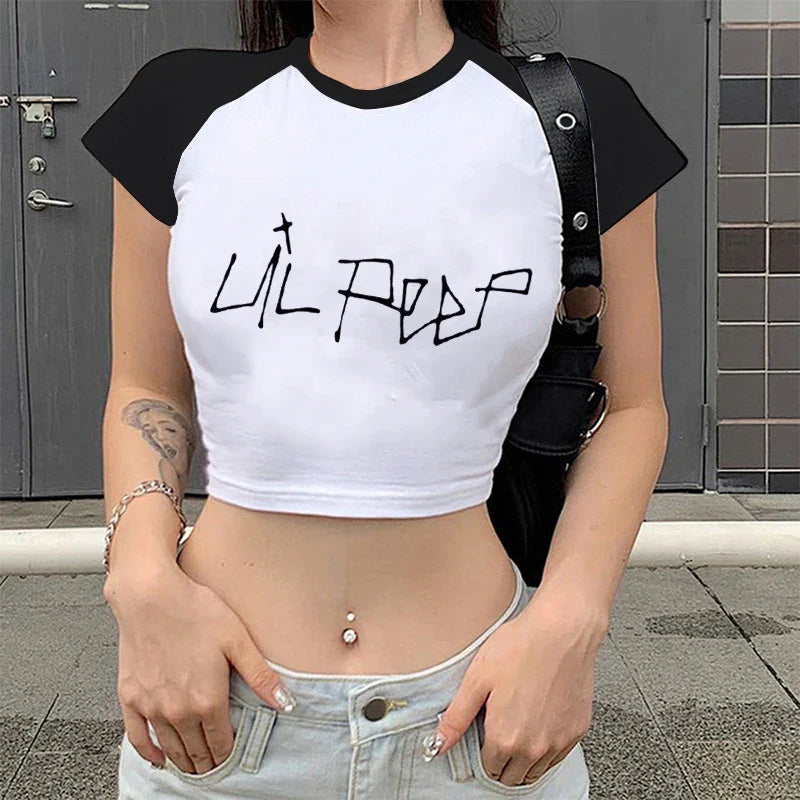 Summer Lil Hip-hop Loose Fun Letter Print Harajuku Casual Crop Tops