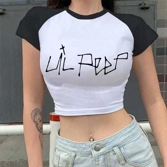 Summer Lil Hip-hop Loose Fun Letter Print Harajuku Casual Crop Tops