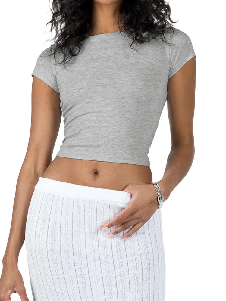 Summer Women's Color Slim Fit Short Sleeve Crop Top Streetwear Crop Top