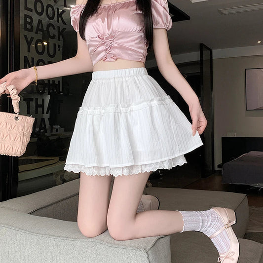 FashionSierra Woman Lace Cake 2024 New Spring Summer High Waist A-line Mini Black/White Ladies Casual Short Skirt