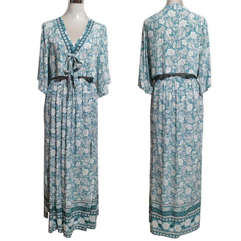 FashionSierra-Beach  2 Piece  Cotton Rayon  Floral Print  Skirts Suit  Maxi  Vintage  Crop Top  Summer  Blouses  Skirt Sets Boho Dress