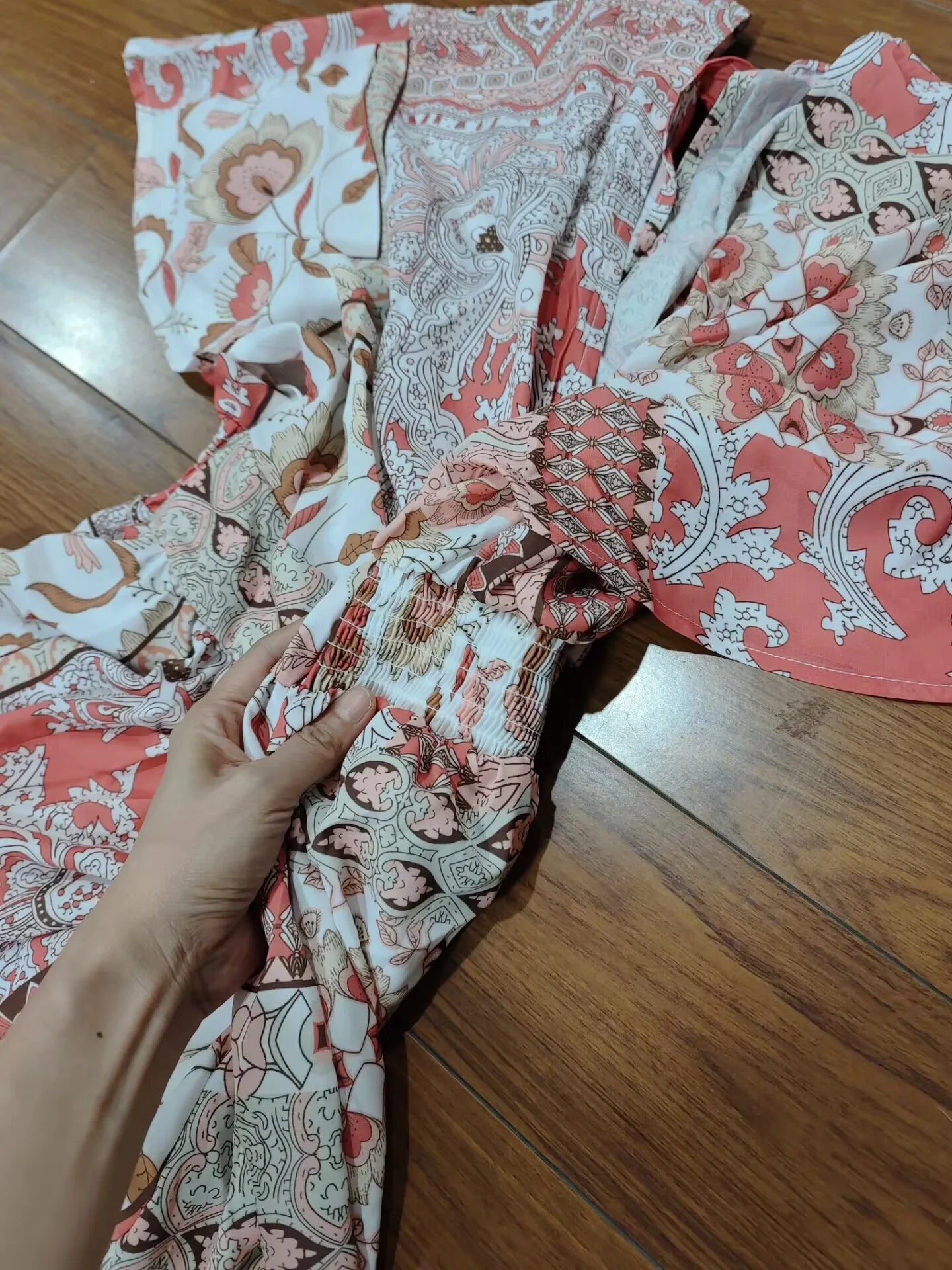 FashionSierra-Floral Printed  Cover-Ups  Women  Casual  Deep V Neck  Elastic Waist  Short Sleeve  Summer  Long  Beach Boho Dress