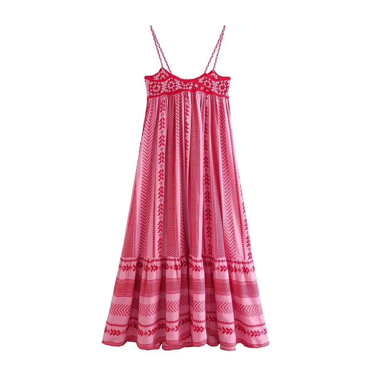 FashionSierra-Pink  Spliced  Crochet Strap  Women  Robe  Vintage  Sleeveless  Backless  Summer  Maxi  Loose  Beach Wear Boho Dress