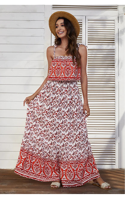 FashionSierra-Sleeveless  Backless  Maxi  Strap  Women  Robe  Vintage  Cotton  Floral Print  Long  Summer  2024  Beach  Vestidos Boho Dress