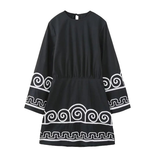 FashionSierra-Casual  Ethnic Embroidery  Loose  Women  Robe  Vintage  Flare Long Sleeve  Oversize  Autumn  Beach  Vestidos Boho Dress