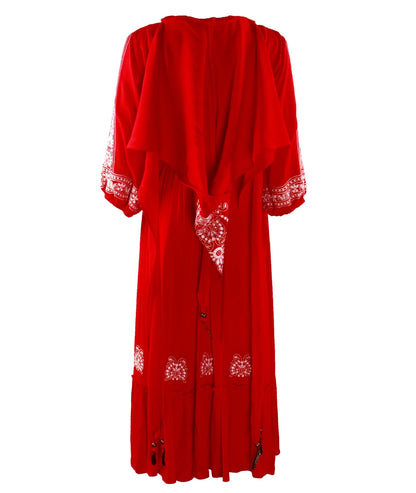 FashionSierra-Casual Long Sleeve  Floral Embroidery  Loose  Summer 2024  Beach Wear  Oversize Boho Dress