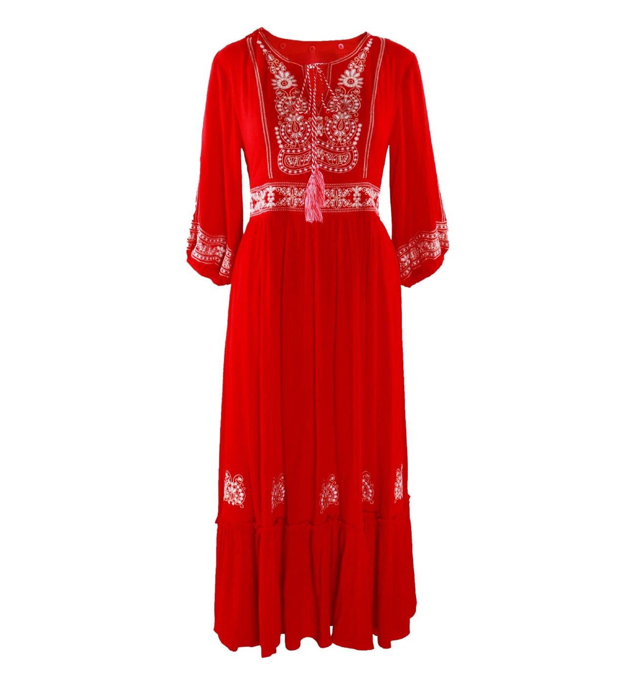 FashionSierra-Casual Long Sleeve  Floral Embroidery  Loose  Summer 2024  Beach Wear  Oversize Boho Dress