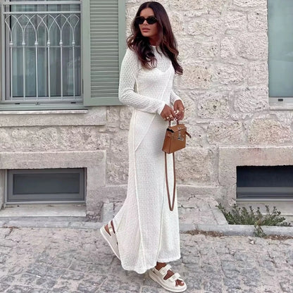 FashionSierra-Casual  O-neck  Long Sleeve  Knitted Maxi  Women  Robe  Sexy  Backless  Long Sleeve  Autumn  Beach  Vestidos  Boho Dress