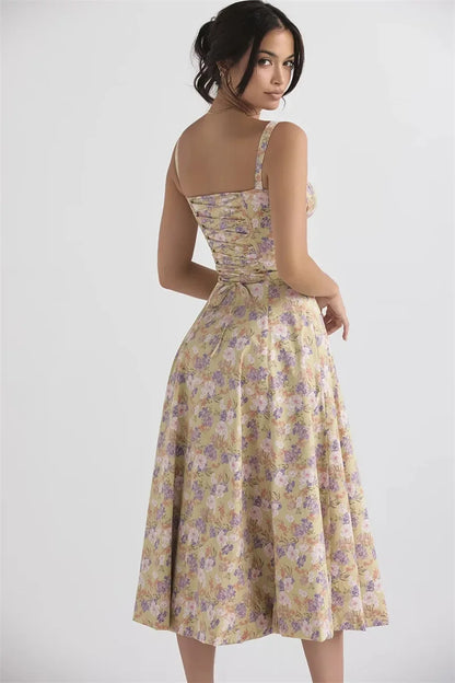 FashionSierra-Floral Print  Party  Vintage  Sleeveless  Backless  Strap  Long  Beach Boho Dress