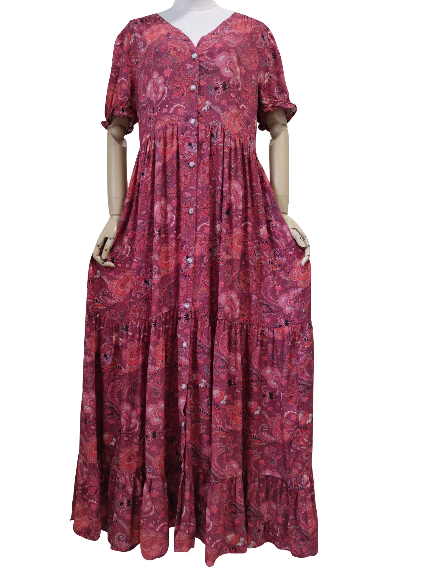 FashionSierra-V Neck  Maxi  Women  Vintage  2024  Floral Print  Puff Sleeve  Summer  Robe  Gypsy  Hippie  Vestidos Boho Dress