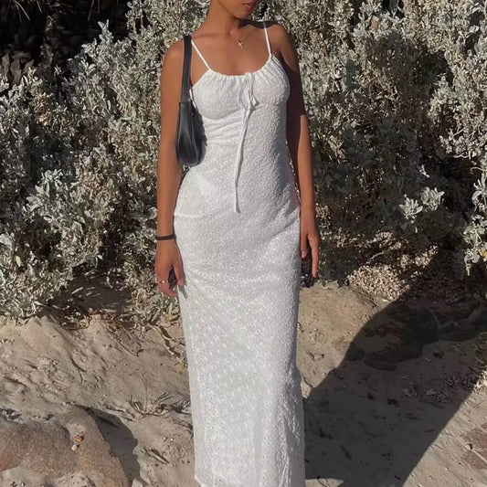 FashionSierra-Vintage  Cotton White Embroidery  Strap  Lace  Women  Sexy  See through  Sleeveless  Beach  Summer  Vestidos Boho Dress