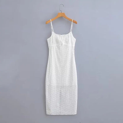 FashionSierra-Vintage  Cotton White Embroidery  Strap  Lace  Women  Sexy  See through  Sleeveless  Beach  Summer  Vestidos Boho Dress