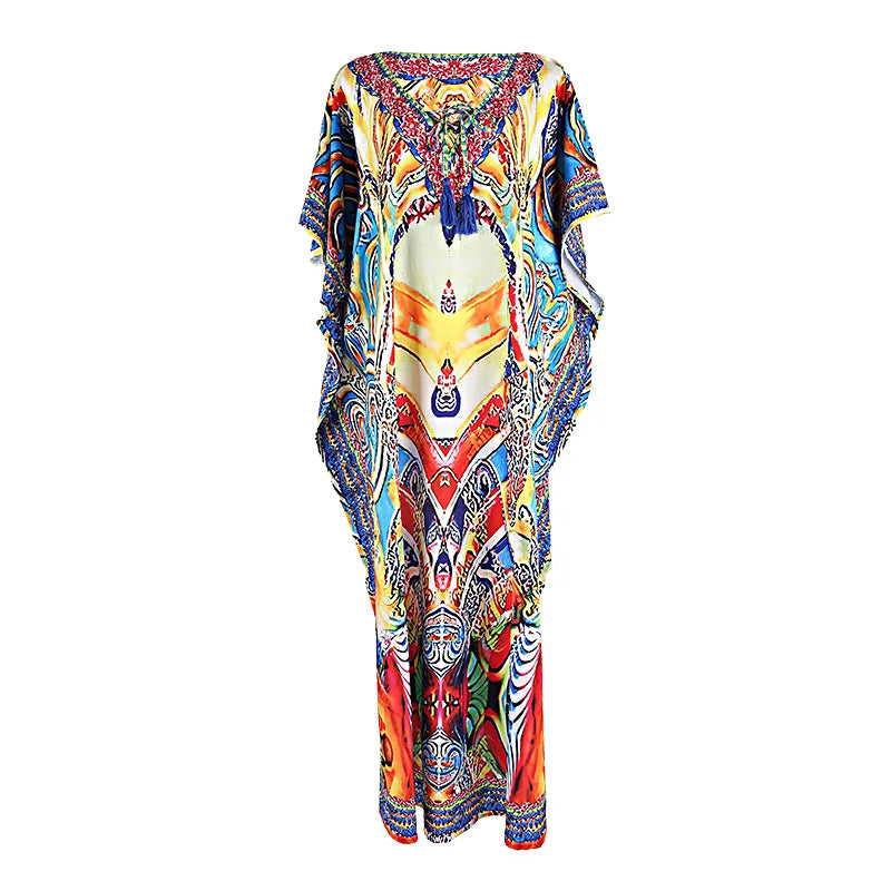 FashionSierra-Vintage  Ethnic  Floral Print  Swim Bikini Cover Up  Beach Wear  Oversize  Summer  Long Boho Dress