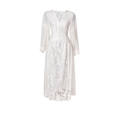FashionSierra-Vintage  Half Sleeve  Lace  Deep V  Floral Embroidery  Summer  Beach Wear  Loose  Boho Dress