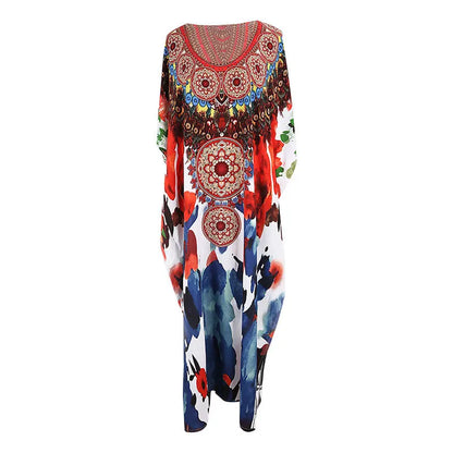 FashionSierra-Cotton Rayon  Floral Print  Tunic  Smock Frock  Women  Long Cover Up  Beach  Summer  Maxi  Loose  Oversize  Robe Boho Dress