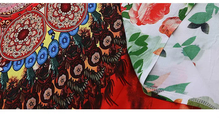 FashionSierra-Cotton Rayon  Floral Print  Tunic  Smock Frock  Women  Long Cover Up  Beach  Summer  Maxi  Loose  Oversize  Robe Boho Dress