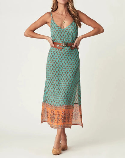 FashionSierra-Long Strap  Rayon Floral Print  Summer  Sexy  Sleeveless  Side Slit  Beach  Women  Vestidos Boho Dress