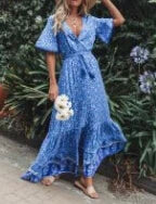 FashionSierra-Maxi  Vintage Floral Print  Sexy  Deep V-neck  Gypsy  Summer  Loose  Hippie  Long Boho Dress
